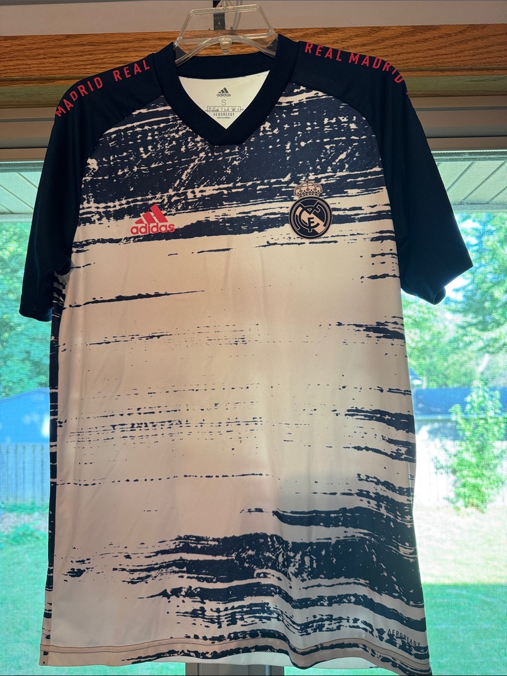 adidas Real Madrid White & Navy Graphic Training Jersey with Coral Accents